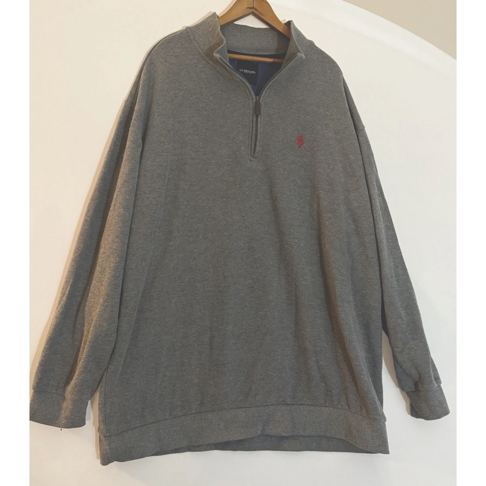 US Polo Assn Mens 2XLT Gray 1/4 Zip Pullover Sweatshirt Big Tall Pony Logo